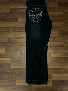 Indigo Black Bootcut Jeans with Embroidered Back Pocket